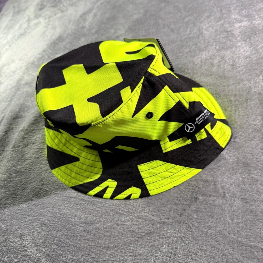 Mercedes AMG Petronas Lewis Hamilton Bucket Hat Unisex OS Neon Yellow Black